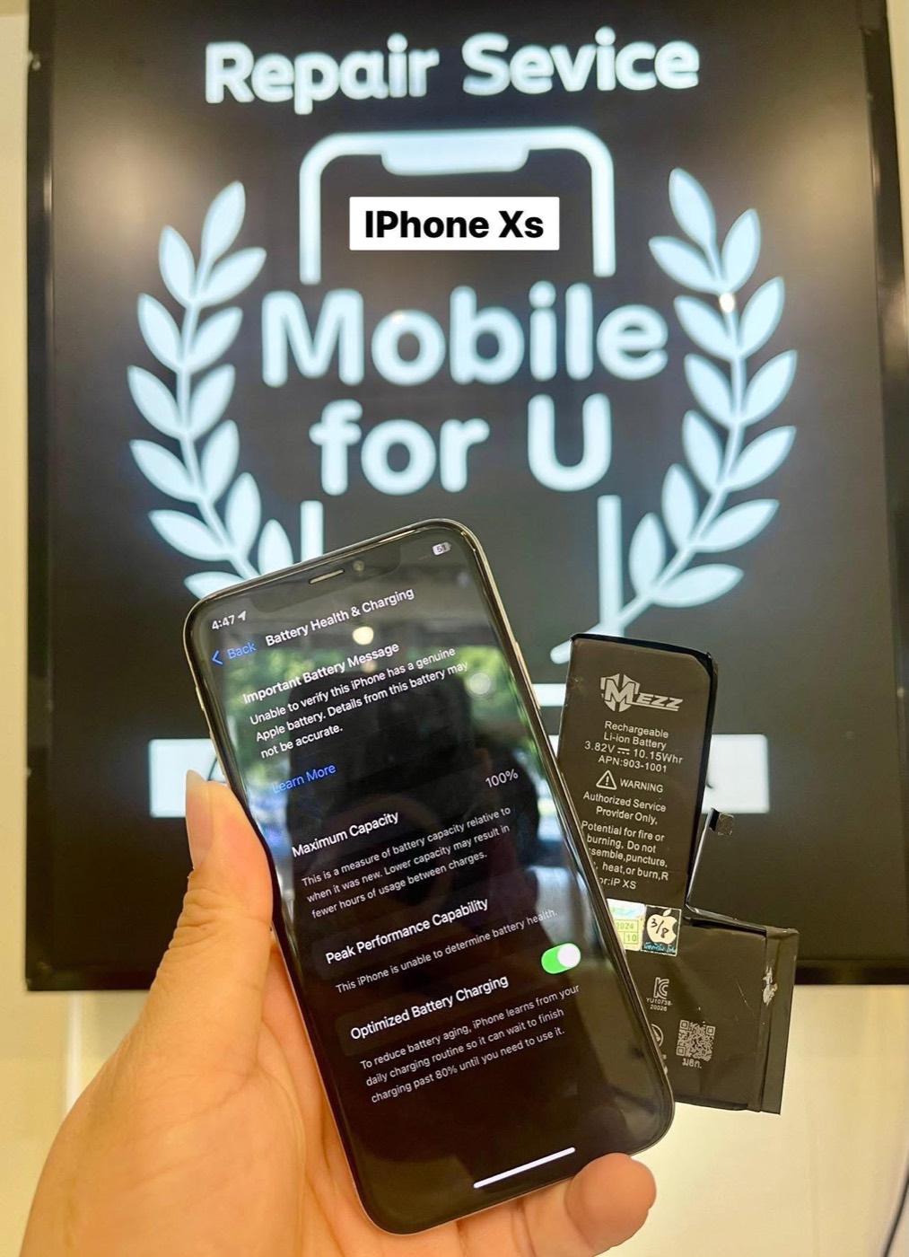 iPhone Xs เปลี่ยนแบตเตอรี่ ความจุ 100%